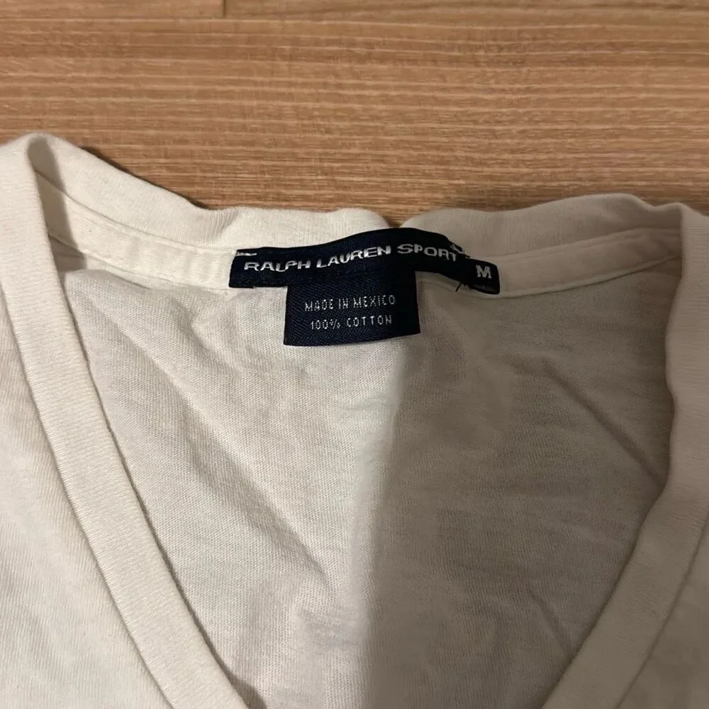 Vintage Ralph Lauren Sport White 100% Cotton T-Shirt Size‎ Medium with teal/blue - Picture 2 of 7